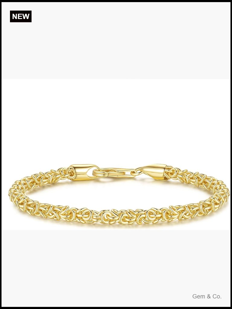 14k Gold Plated Byzantine Link Bracelet Unisex Lobster Clasp 659in